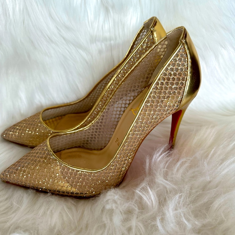 Christian Louboutin - Natural/Gold Follies Resille 100 Fishnet